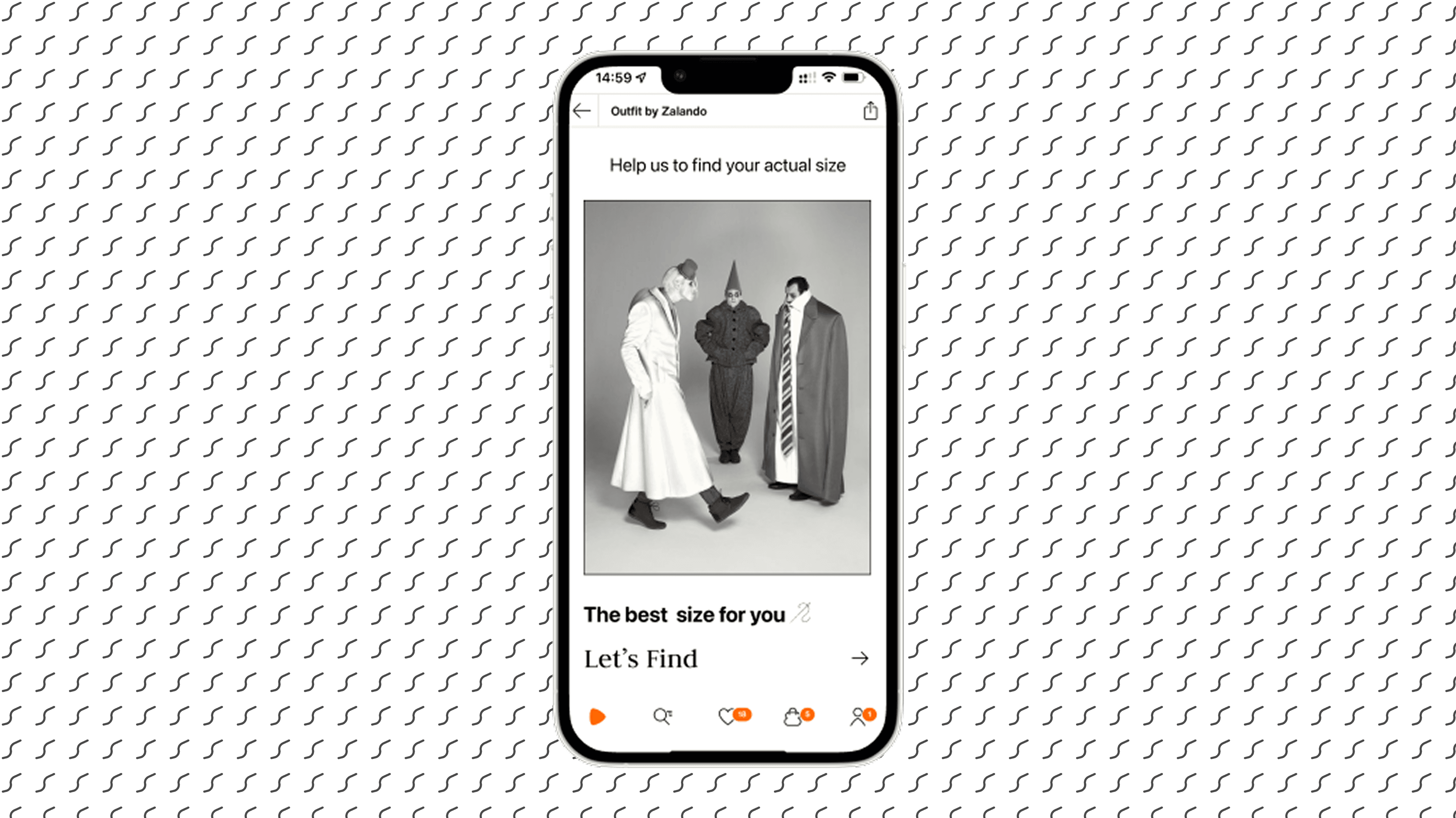 Zalando redesign: mock screens of the sizing game and recommendations